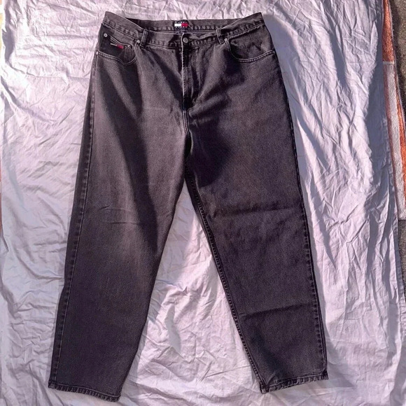 Vtg Y2K 2001 Tommy Jeans Men's Tapered Jeans Denim 100% Cotton Black Sz 38 x 30 - Picture 1 of 7